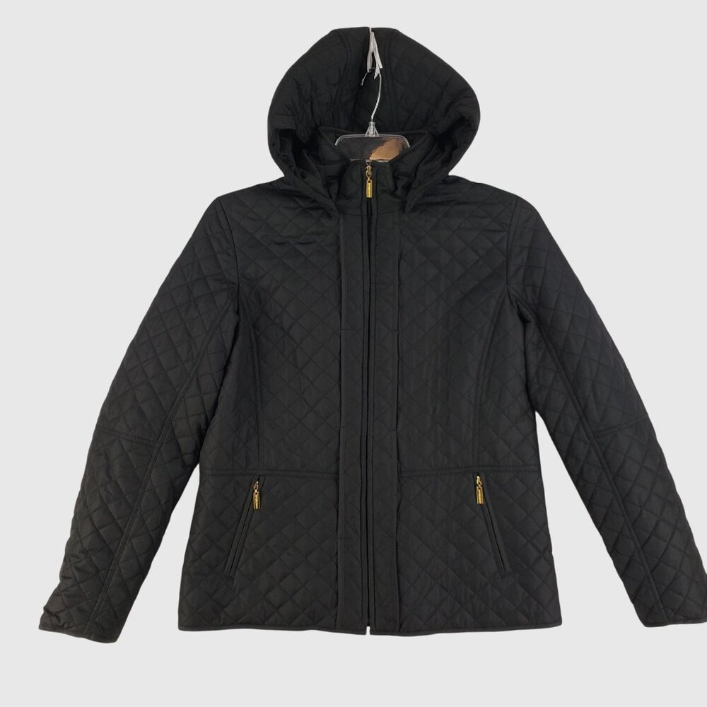 WeatherTamer Womens Weatherproof Quilted Hooded Jacket Black W/ Gold Zippers M